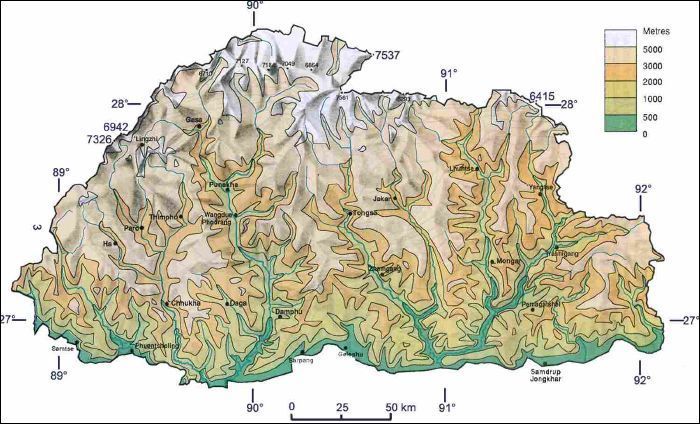 bhutan map where is bhutan