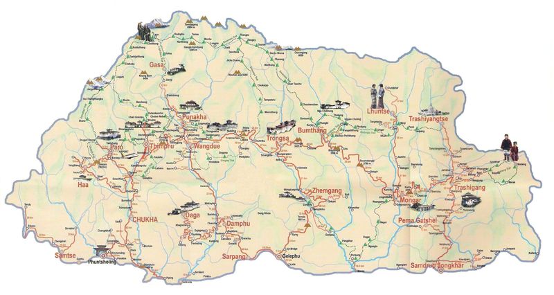 tourist bhutan map where is bhutan 